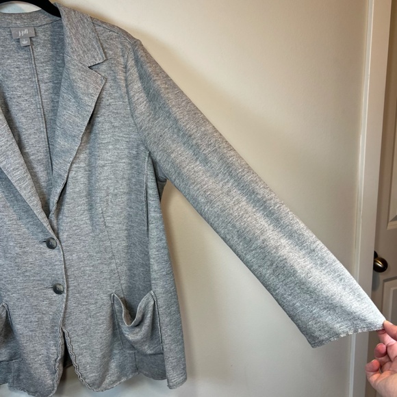 J. Jill Women's Wool Blend Knit Blazer Gray Raw Edge Seam Pockets Capsule  Large - Picture 5 of 14